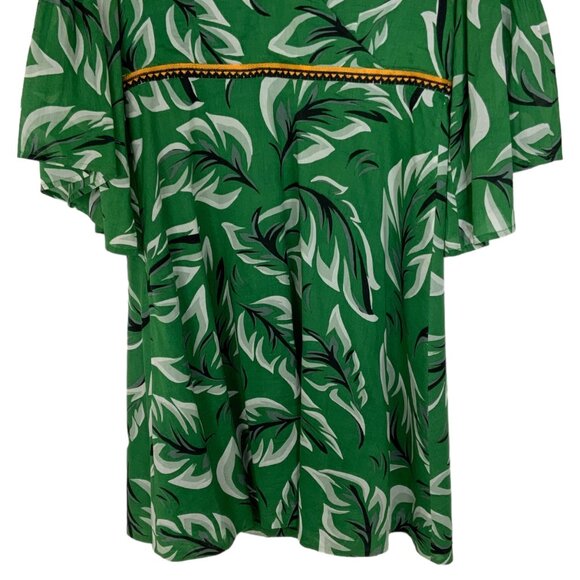 Anthropologie Vanessa Virginia Musa Dress 8 Green Tropical Mini Flare Sleeve - Picture 8 of 12